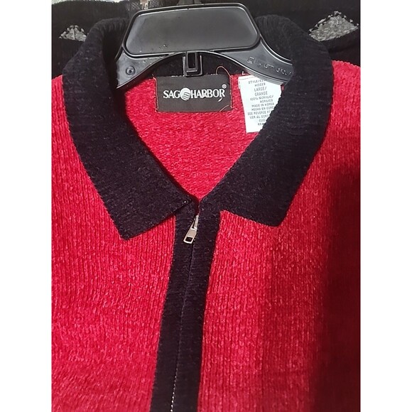 Sag Harbor Women’s Large Red Black Zip Up Sweater Jacket Soft Knit Retro - Picture 5 of 7